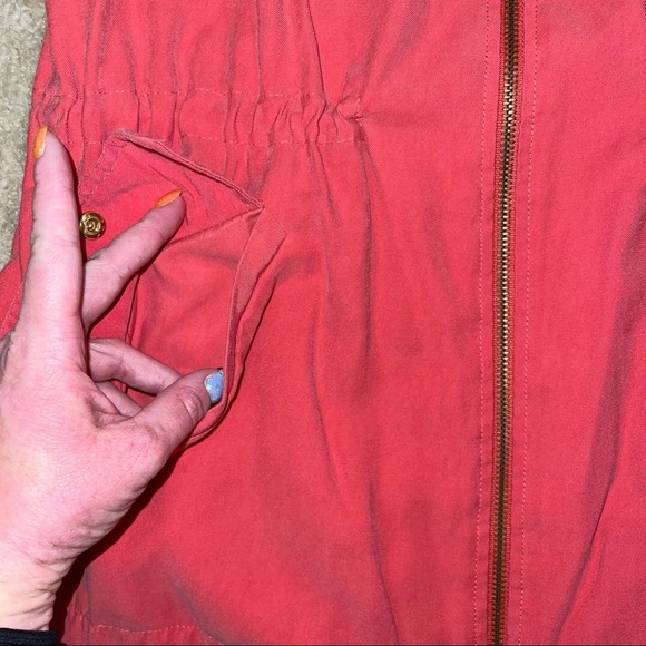Zara Basic Pink Salmon Solid Zip Cargo Pocket Lightweight Utility Jacket Small - Picture 4 of 15